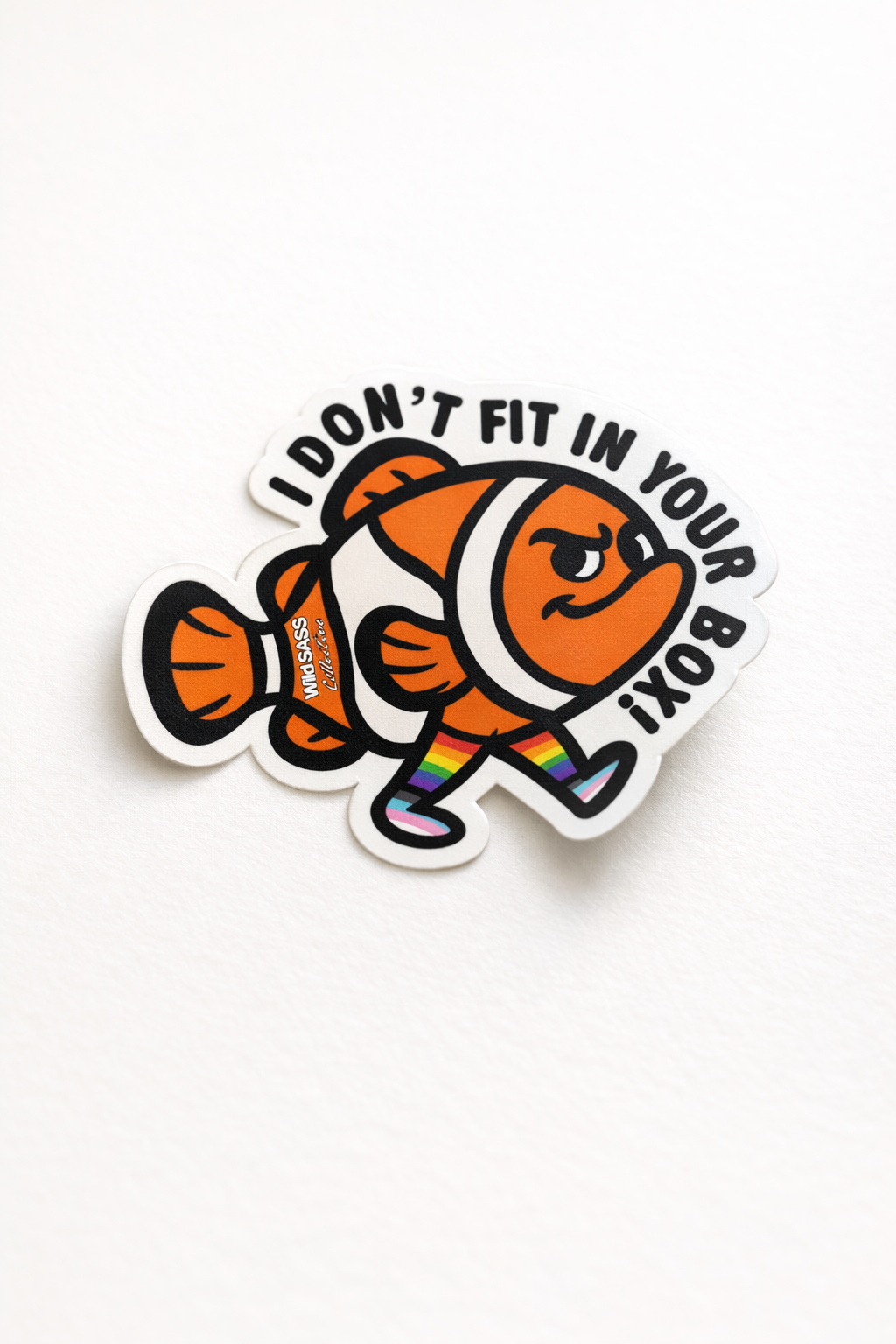 Clown Fish I Don't Fit in Your Box Vinyl Sticker