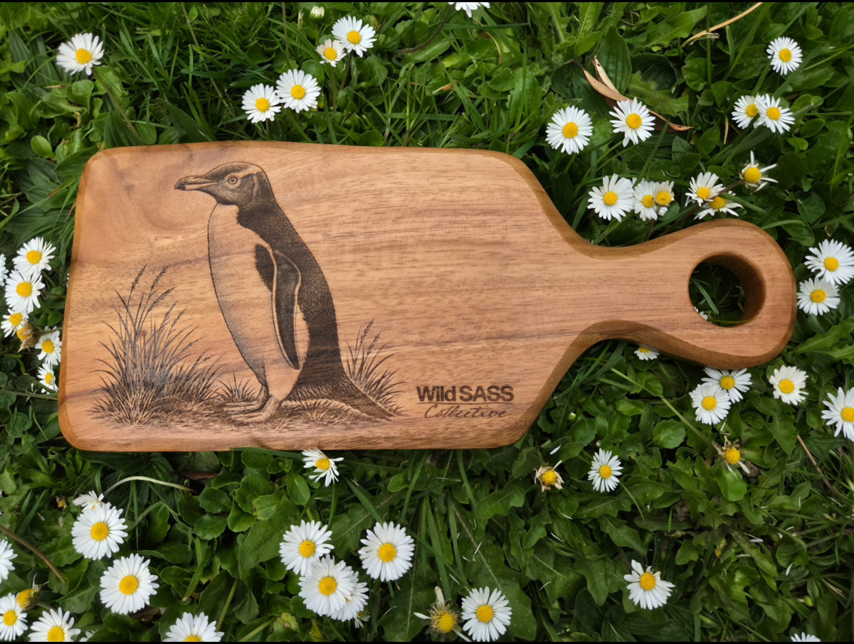 Decorative Hoiho Penguin Engraved Acacia Board | Wild SASS Collective | NZ Wildlife Art